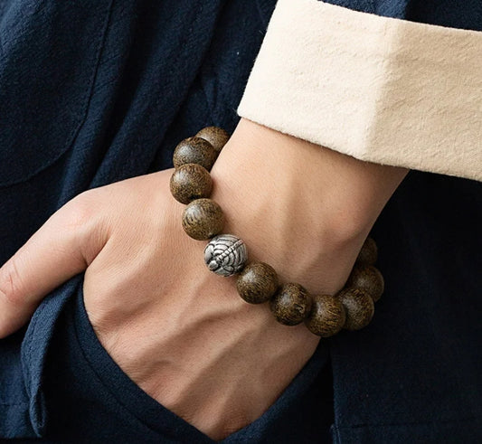 Men's Pi Xiu Wealth Luck Agarwood Bracelet – Chinese Money Attracting Beads, Feng Shui Prosperity Charm, Natural沉香 Wood Handmade Jewelry