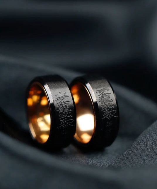 Limited Edition: Rotating Black & Gold Wealth Ring â Feng Shui Money Wheel, Hand-Engraved Prosperity Mantras, Luxury Black Titanium Jewelry for Men & Women