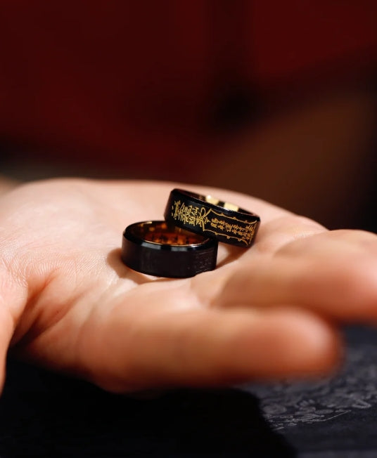 Limited Edition: Rotating Black & Gold Wealth Ring â Feng Shui Money Wheel, Hand-Engraved Prosperity Mantras, Luxury Black Titanium Jewelry for Men & Women