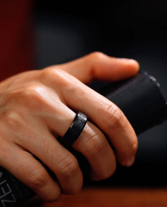 Limited Edition: Rotating Black & Gold Wealth Ring â Feng Shui Money Wheel, Hand-Engraved Prosperity Mantras, Luxury Black Titanium Jewelry for Men & Women