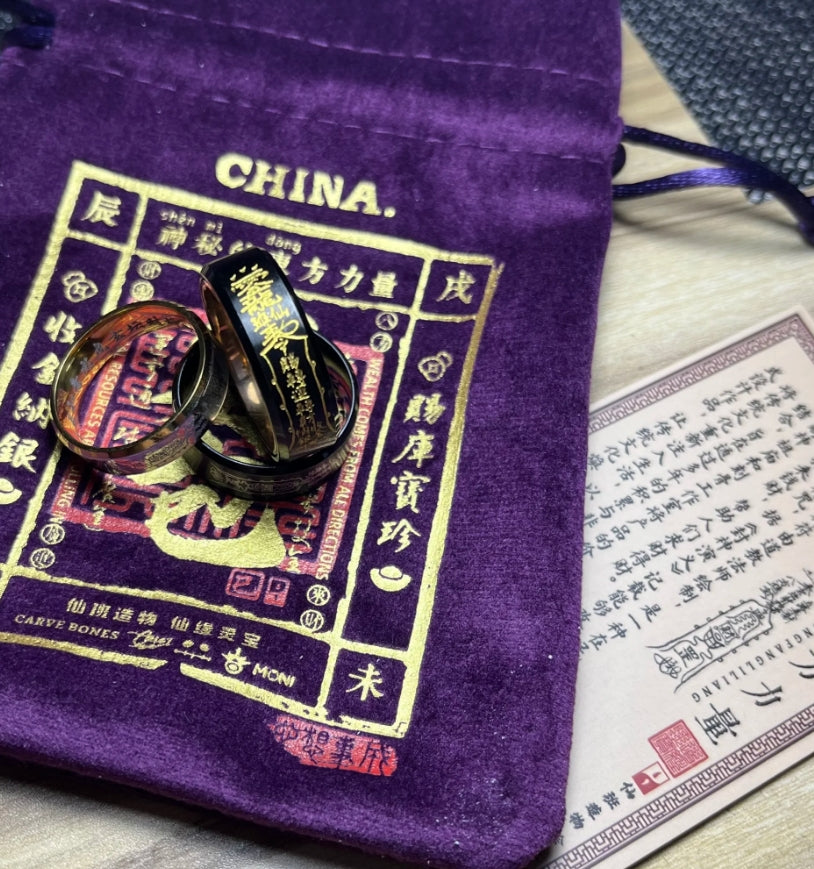 Limited Edition: Rotating Black & Gold Wealth Ring â Feng Shui Money Wheel, Hand-Engraved Prosperity Mantras, Luxury Black Titanium Jewelry for Men & Women