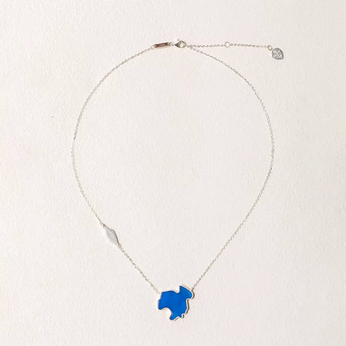 "Blue Pearl of the Plateau" Natural Blue Agate Silver Set - Original Design Necklace and Earrings Inspired by Kokonor Lake