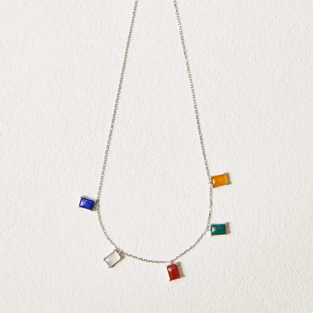 925 Silver Tibetan Five-Color Gemstone Necklace & Earring Set - Natural Stone Ethnic Jewelry