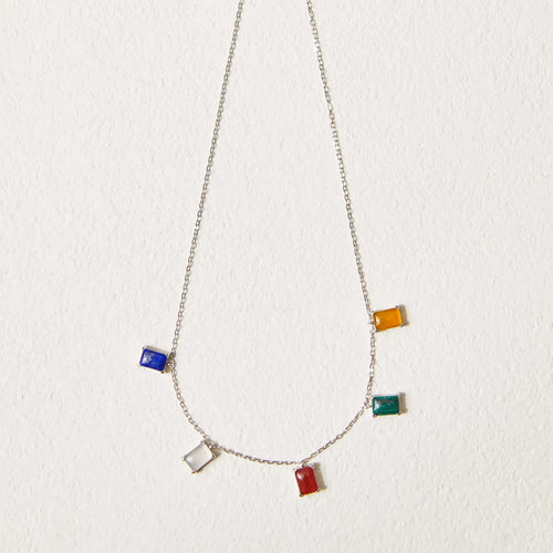 925 Silver Tibetan Five-Color Gemstone Necklace & Earring Set - Natural Stone Ethnic Jewelry