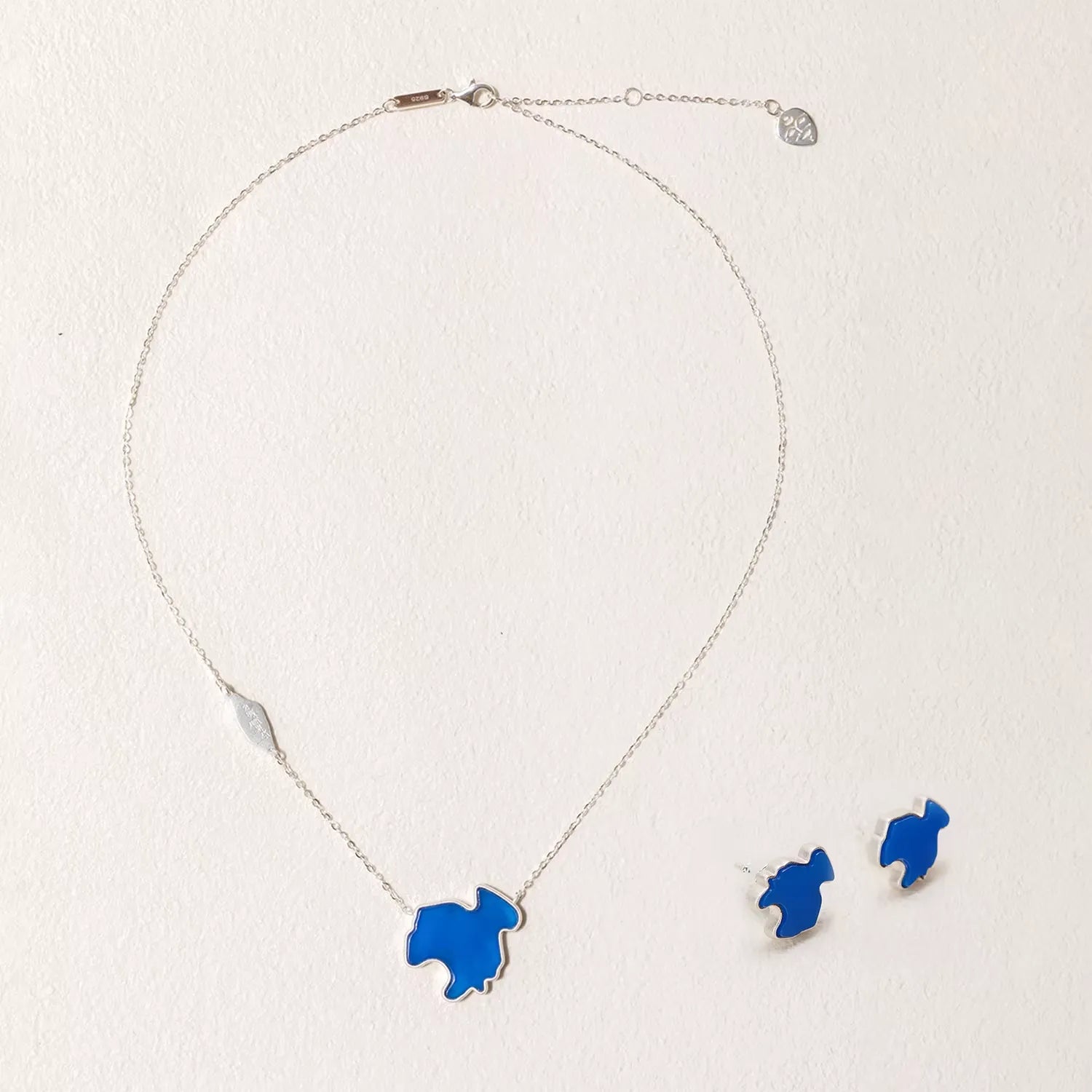 "Blue Pearl of the Plateau" Natural Blue Agate Silver Set - Original Design Necklace and Earrings Inspired by Kokonor Lake