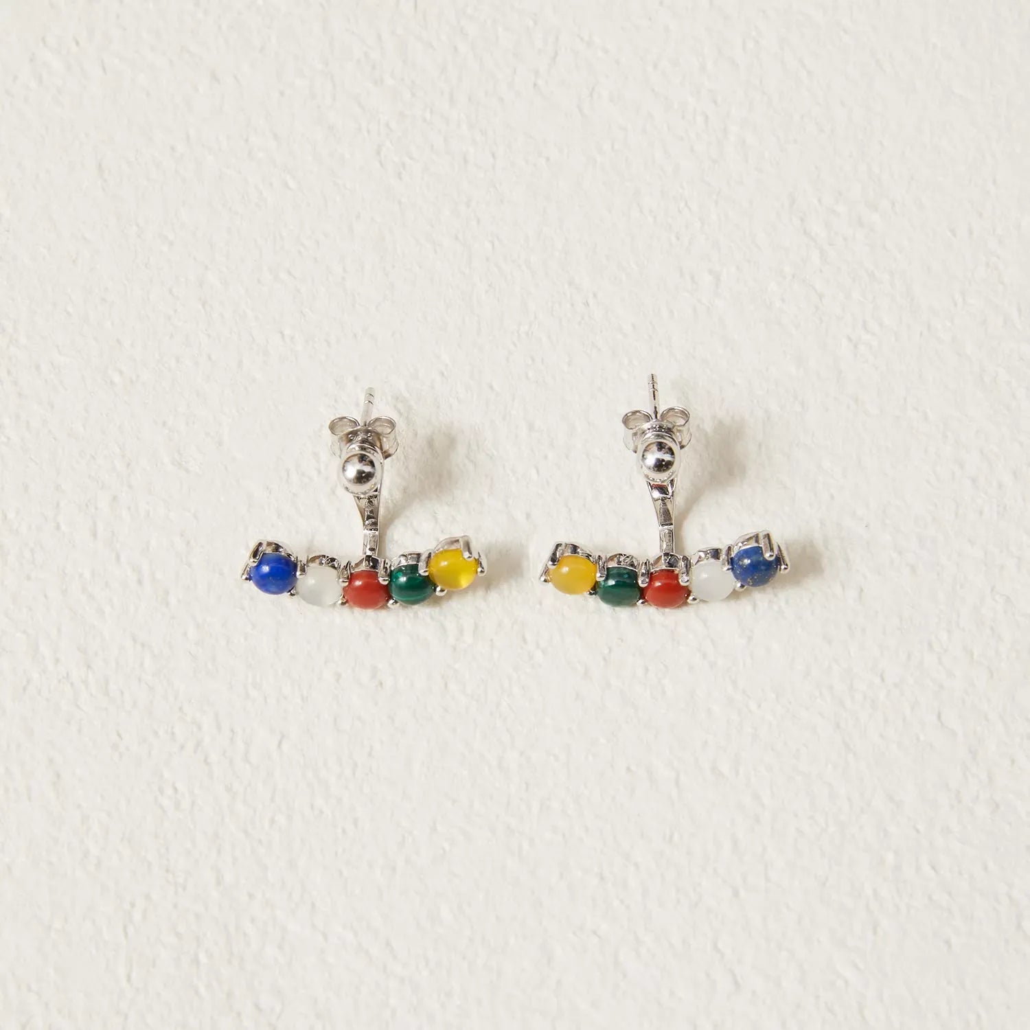 925 Silver Tibetan Five-Color Gemstone Necklace & Earring Set - Natural Stone Ethnic Jewelry