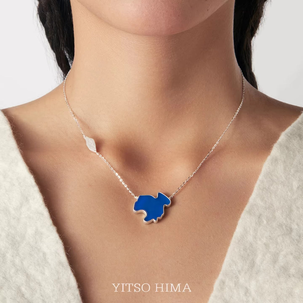 "Blue Pearl of the Plateau" Natural Blue Agate Silver Set - Original Design Necklace and Earrings Inspired by Kokonor Lake