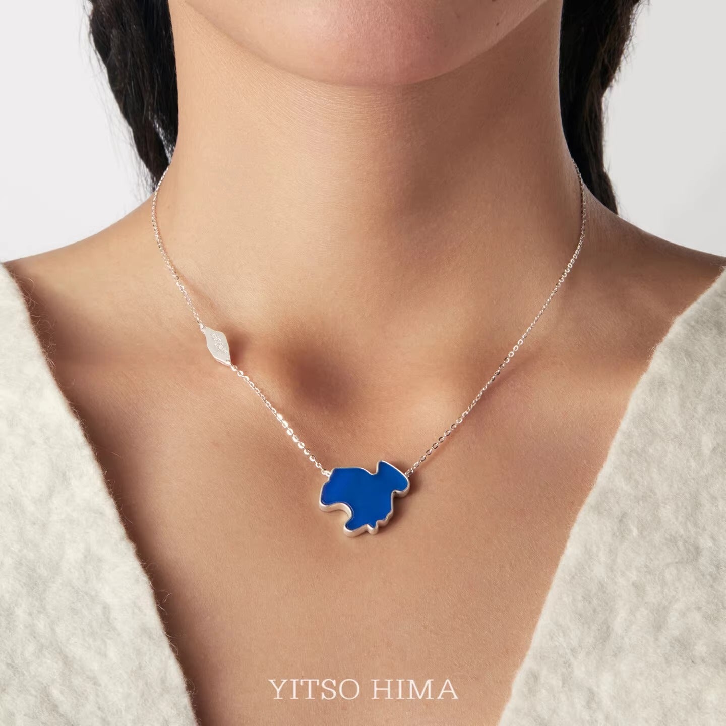 "Blue Pearl of the Plateau" Natural Blue Agate Silver Set - Original Design Necklace and Earrings Inspired by Kokonor Lake