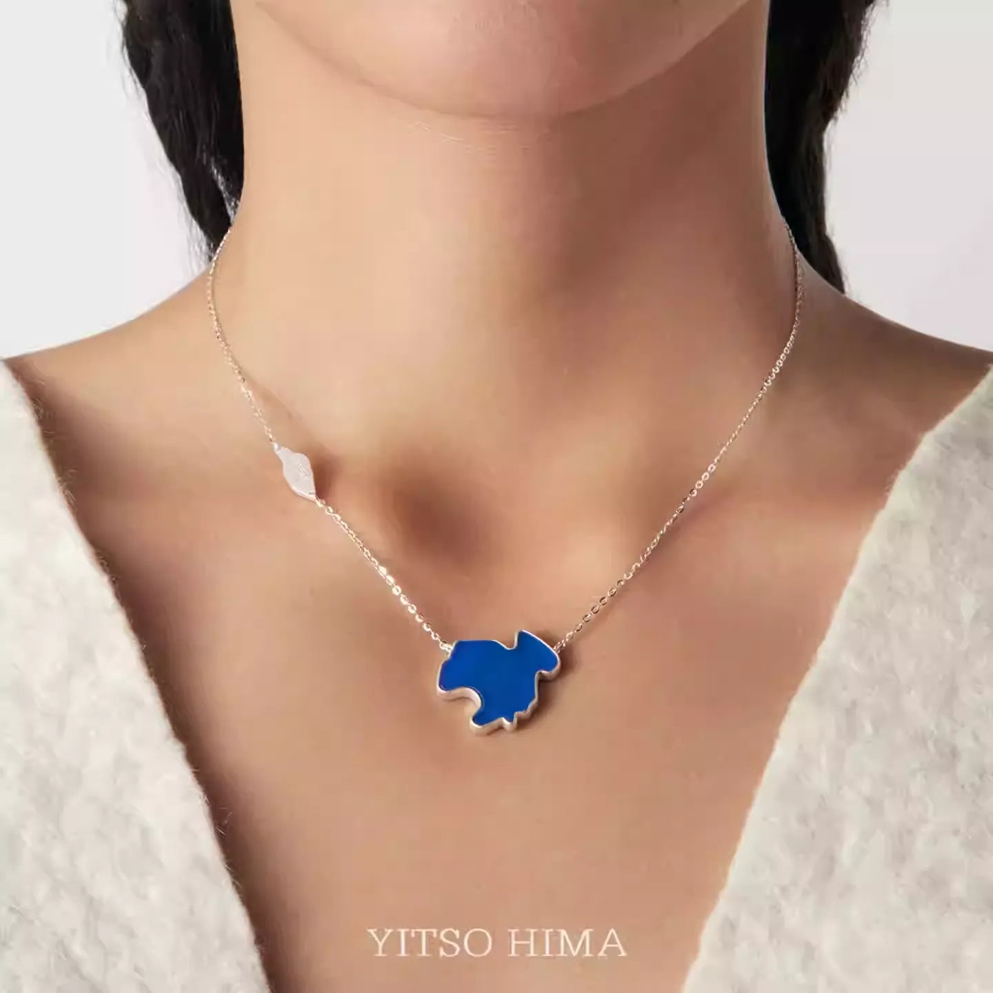 "Blue Pearl of the Plateau" Natural Blue Agate Silver Set - Original Design Necklace and Earrings Inspired by Kokonor Lake