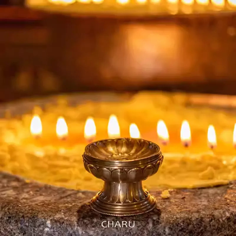 Artisan Hand-Cast Bronze Lotus Lamp - Ancient Himalayan Style - Limited Edition