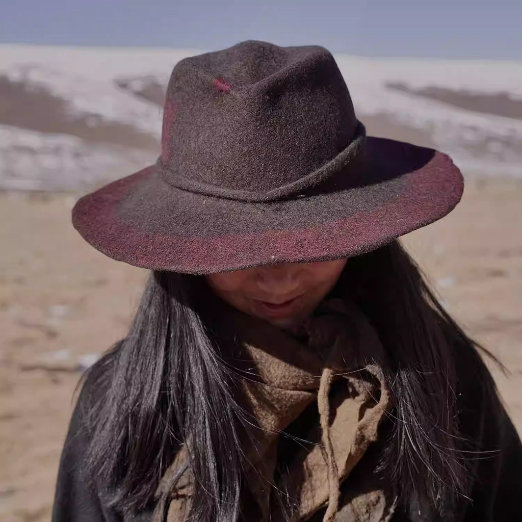 Artisan Yak Wool Felt Cowboy Hat - Retro Tibetan Style