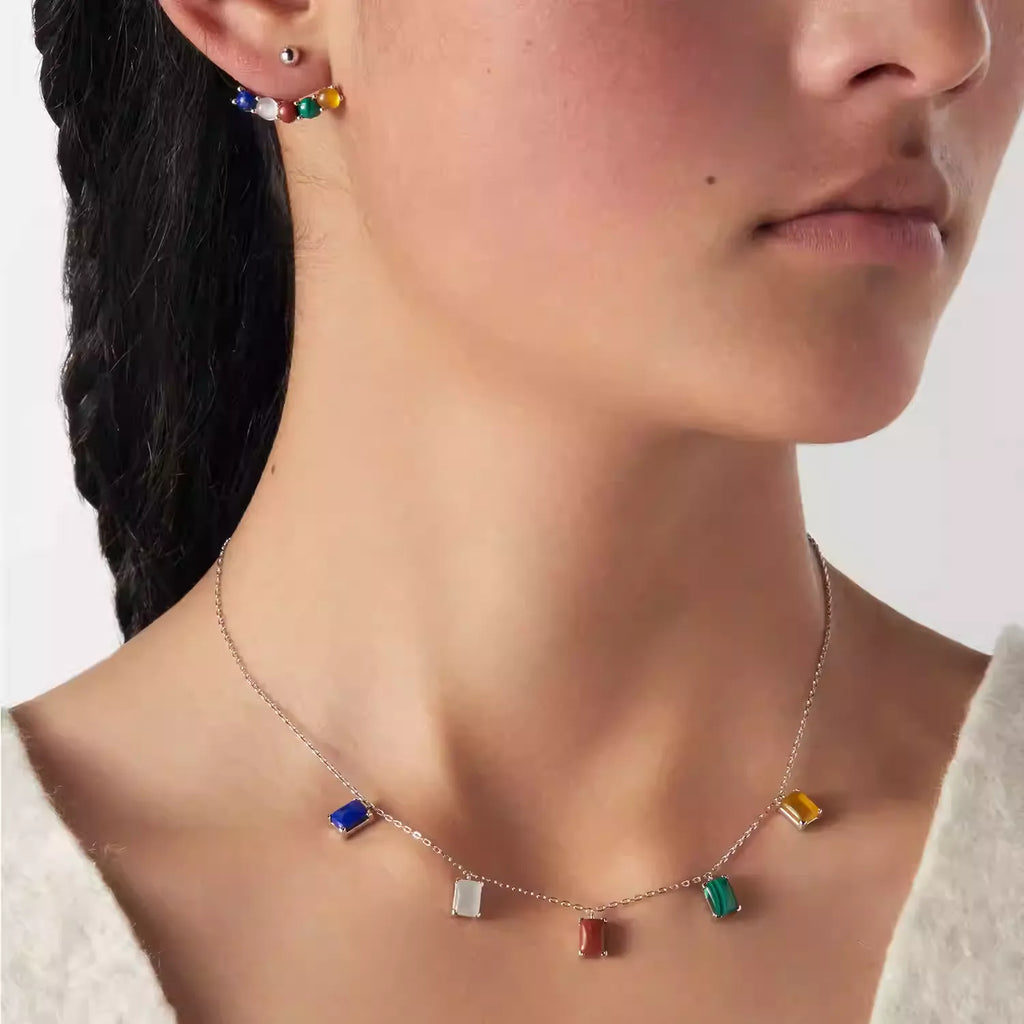 925 Silver Tibetan Five-Color Gemstone Necklace & Earring Set - Natural Stone Ethnic Jewelry