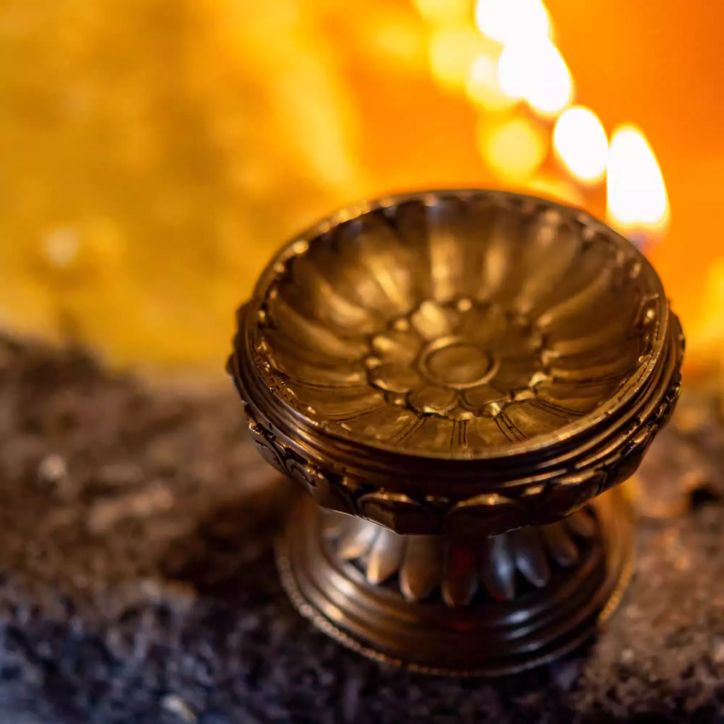 Artisan Hand-Cast Bronze Lotus Lamp - Ancient Himalayan Style - Limited Edition