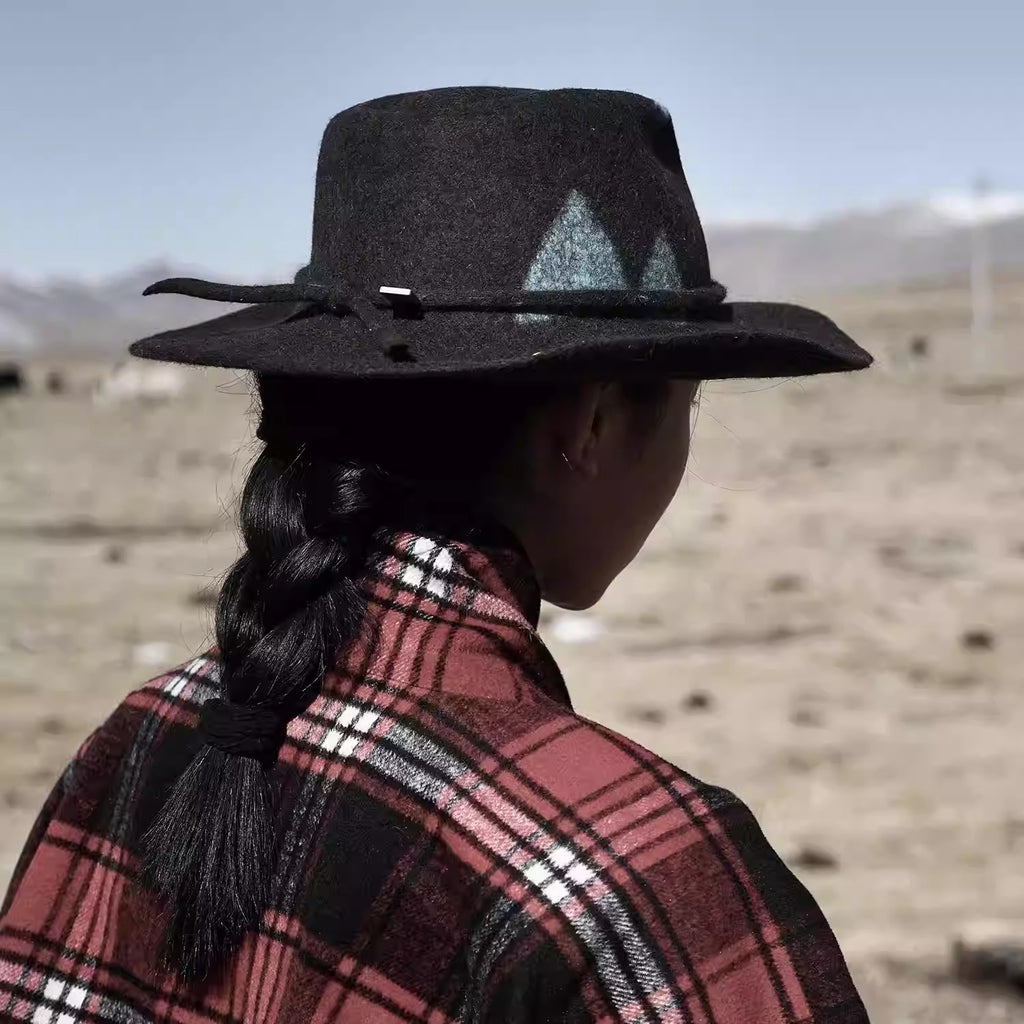 Artisan Yak Wool Felt Cowboy Hat - Retro Tibetan Style