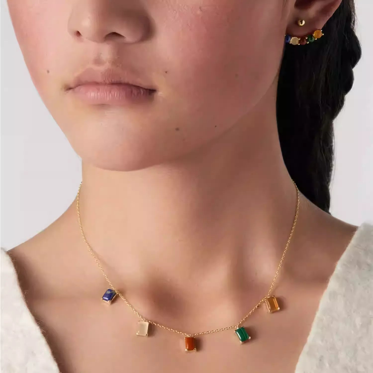 925 Silver Tibetan Five-Color Gemstone Necklace & Earring Set - Natural Stone Ethnic Jewelry
