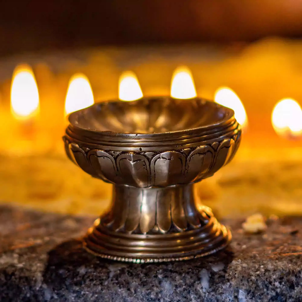 Artisan Hand-Cast Bronze Lotus Lamp - Ancient Himalayan Style - Limited Edition