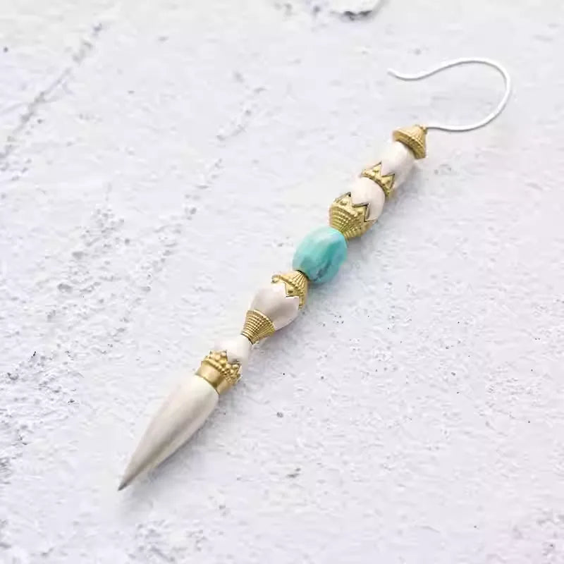 Handcrafted Tibetan Silver "Suoji" Earrings with Natural Raw Turquoise - Original Niche Design
