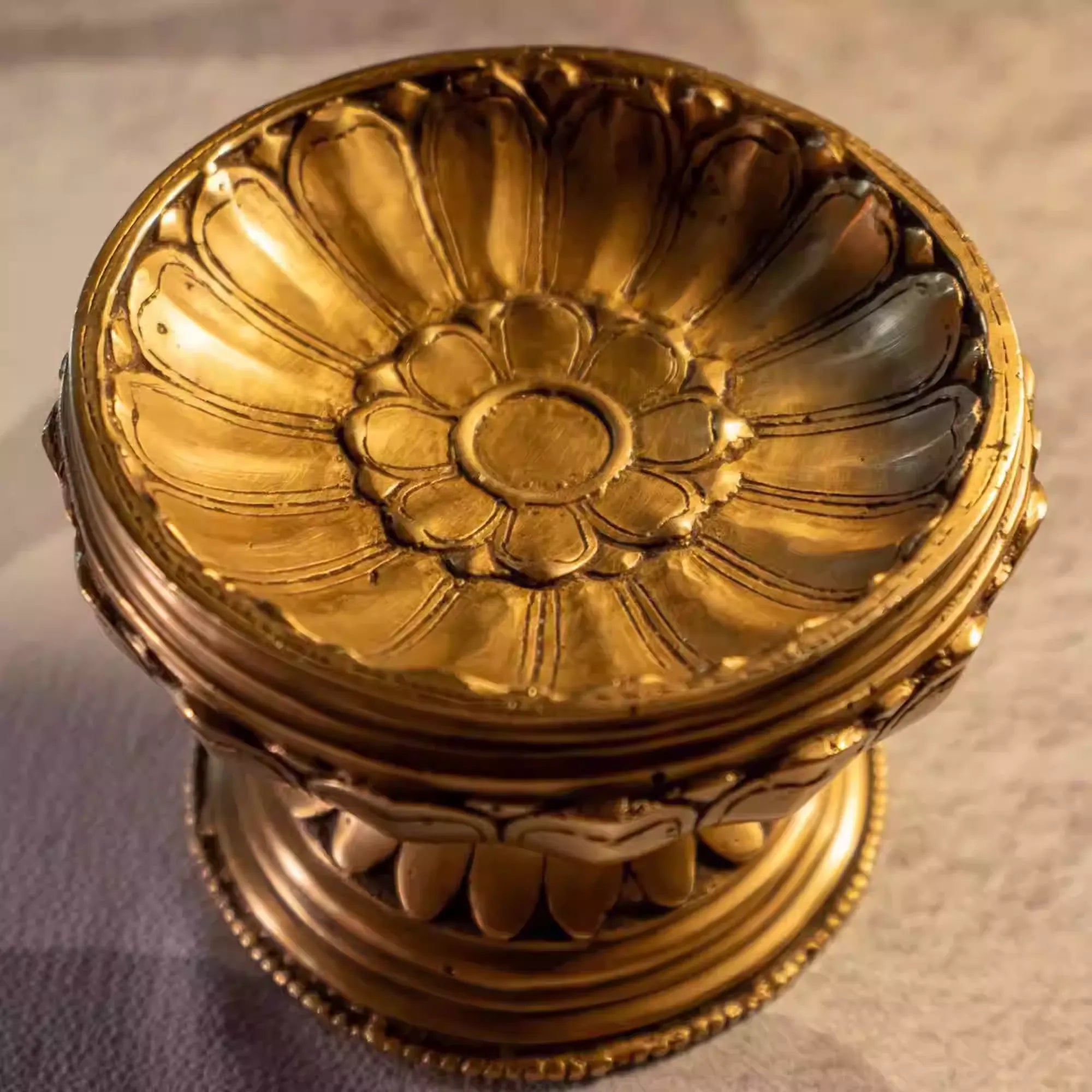 Artisan Hand-Cast Bronze Lotus Lamp - Ancient Himalayan Style - Limited Edition