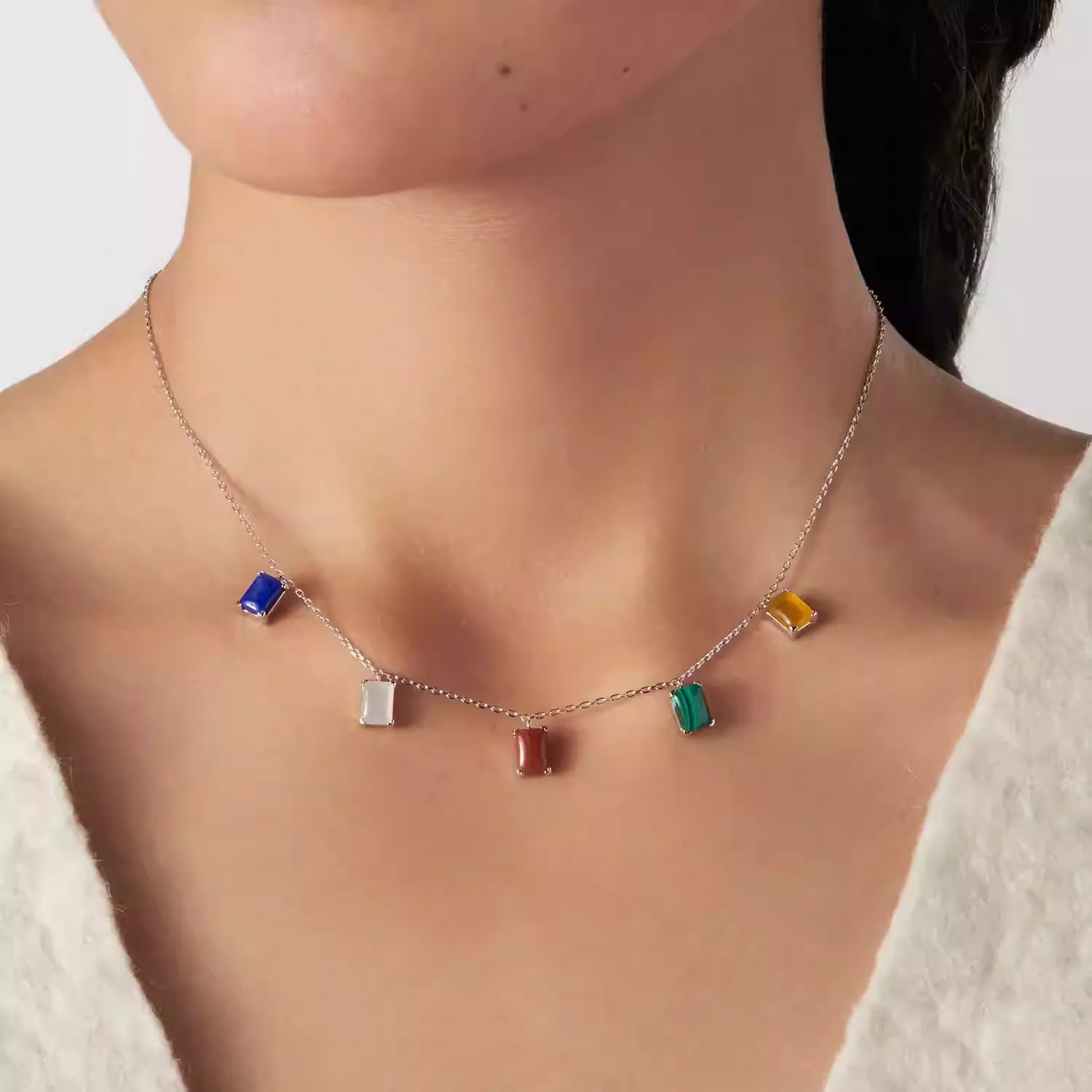 925 Silver Tibetan Five-Color Gemstone Necklace & Earring Set - Natural Stone Ethnic Jewelry