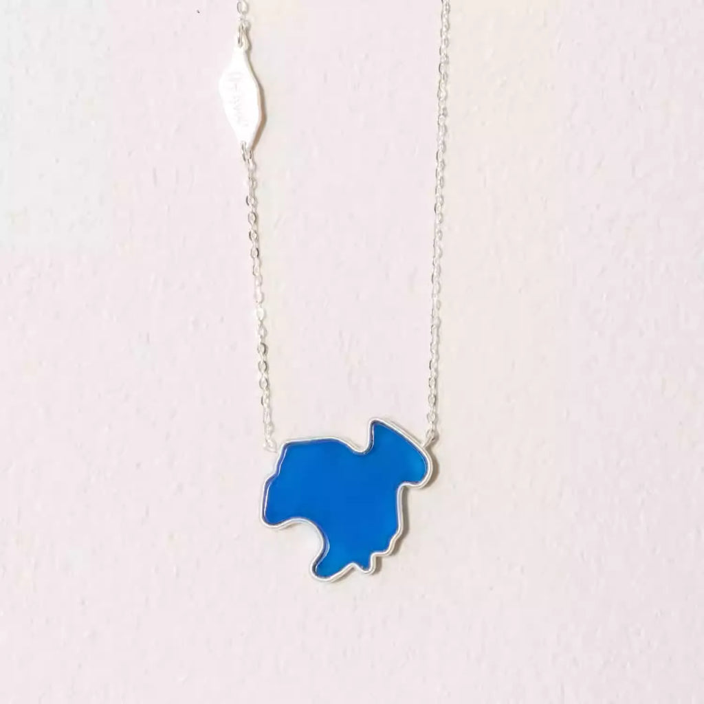 "Blue Pearl of the Plateau" Natural Blue Agate Silver Set - Original Design Necklace and Earrings Inspired by Kokonor Lake