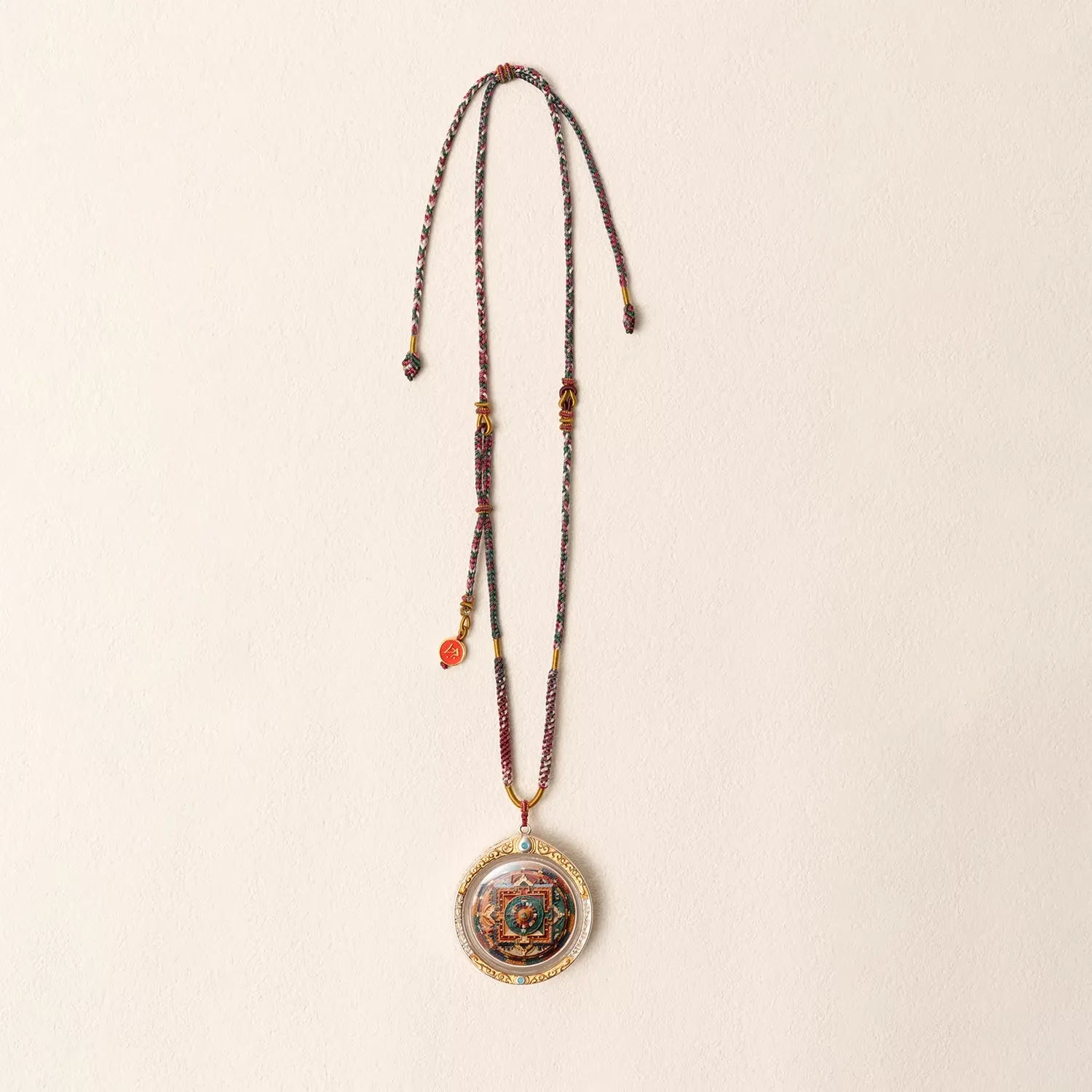 Unique Tibetan Thangka Art Pendant - Hand-Painted & Clay Sculpted Gold Vermeil Necklace
